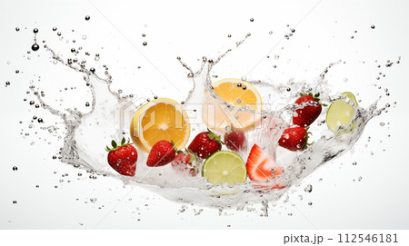 Fresh, vibrant fruits dancing in cool, refreshing water.AI Generated 112546181