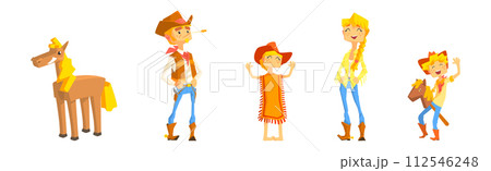 Man and Woman Character Cowboy of Wild West Colorful Vector Set Man and Woman Character Cowboy of Wild West Colorful Vector Set 112546248