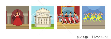 Theater Performance with People Character Show on Stage and Building Vector Set 112546268