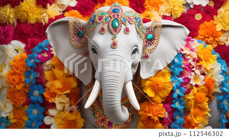Majestic elephants adorned in colorful blessings grace us.AI Generated Majestic elephants adorned in colorful blessings grace us.AI Generated 112546302