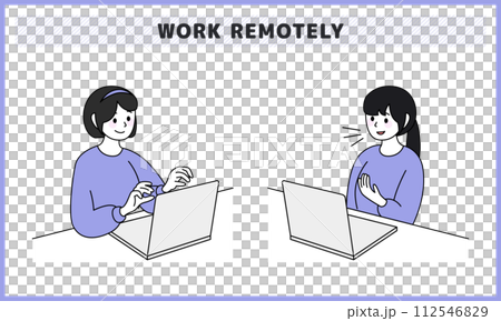 在家工作並舉行線上會議的女性插圖素材集 112546829