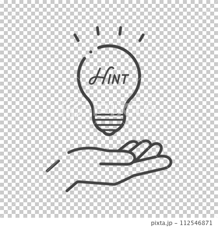 提示文字、發光燈泡和人手圖示 - 用於提示、想法和建議的圖像材料 112546871