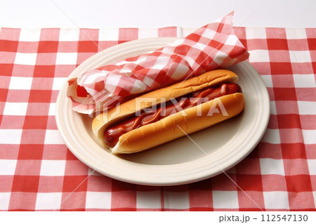 American food Hot Dog. Generative AI 112547130
