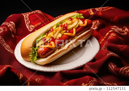 American food Hot Dog. Generative AI 112547131