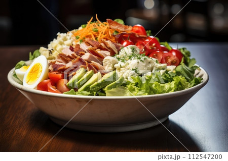 The Cobb salad is an American garden salad. Generative AI 112547200