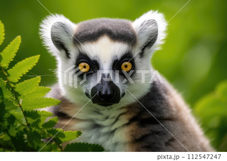 Portrait of a lemur against the background of green nature. Generative AI 112547247