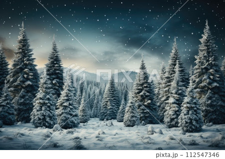 Mystical atmosphere of winter forest. Generative AI 112547346