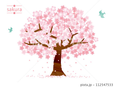 ベクター素材　桜　手描き　ピンク　水彩 112547533