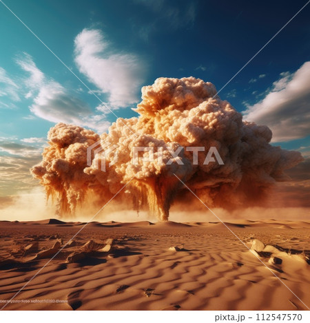 Huge explosion in a desert. Generative AI 112547570