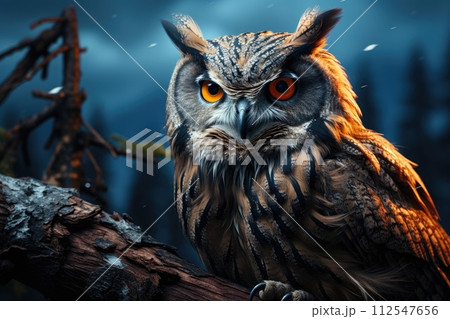 Beautiful owl on a branch. Generative AI 112547656