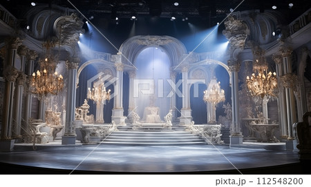 Lavish sets and lighting adorn extravagant stage production.AI Generated 112548200