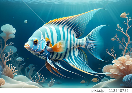 beautiful fish swims in the water. 112548783