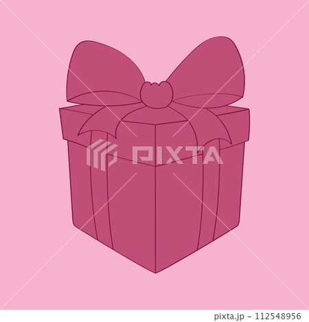 A pink box with a decorative bow on top, hand-painted with doodle designs. The box is the main focus of the image, showcasing its vibrant color and intricate bow A pink box with a decorative bow on top, hand-painted with doodle designs. The box is the main focus of the image, showcasing its vibrant color and intricate bow 112548956