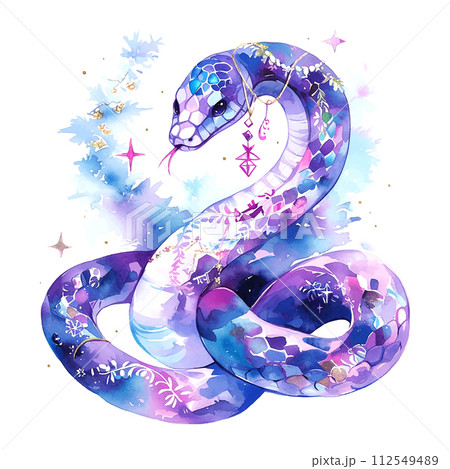 christmas new year purple snake with snowflakes illustration on white background 112549489