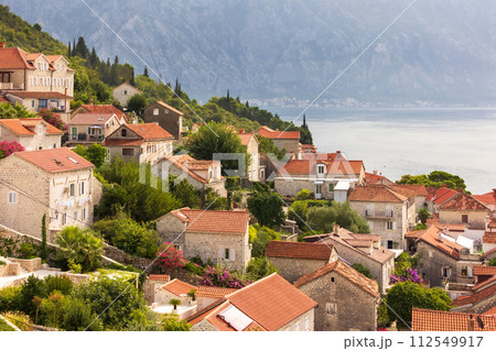 Houses of Perast, Montenegro, high angle view 112549917