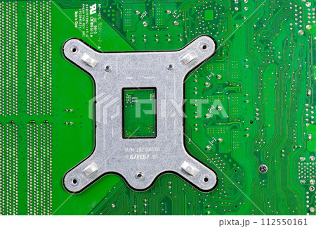 Stainless steel computer heat sink retention bracket plate for CPU cooling system install on mainboard. Stainless steel computer heat sink retention bracket plate for CPU cooling system install on mainboard. 112550161