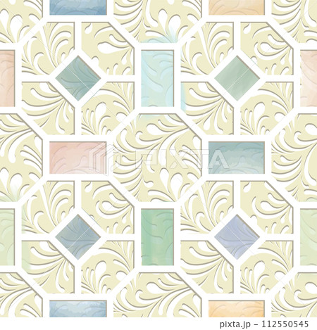 Abstract arabesque seamless pattern. Artistic line with geometric shapes. Linear floral ornamental texture in asian arab style Abstract arabesque seamless pattern. Artistic line with geometric shapes. Linear floral ornamental texture in asian arab style 112550545