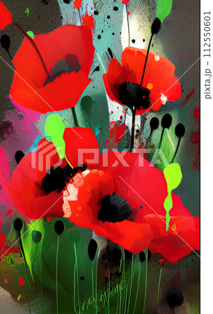 illustration bouquet of flowers red poppies, design, AI Generative illustration bouquet of flowers red poppies, design, AI Generative 112550601