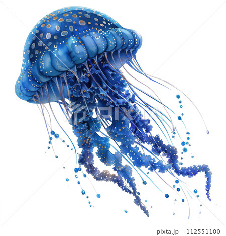 Blue Jellyfish Painting on White Background 112551100