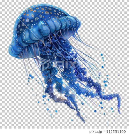 Blue Jellyfish Painting on White Background 112551100