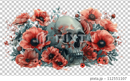Skull Surrounded by Flowers 112551107