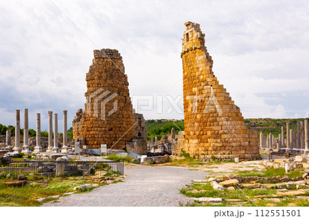 Remains of Hellenistic gate of Perge, Antalya, Turkey Remains of Hellenistic gate of Perge, Antalya, Turkey 112551501