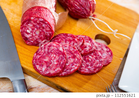 Popular Spanish Salchichon cured sausage Popular Spanish Salchichon cured sausage 112551621