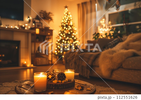 AI-generated content. Festive Christmas table setting with candlelight 112551626
