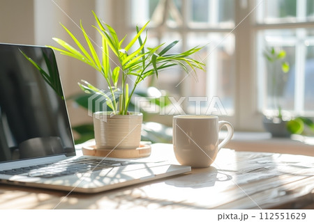 AI-generated content. Warm and inviting home office setup 112551629