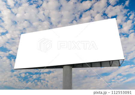 Mock up: blank white billboard and white clouds in the blue sky with clouds 112553091