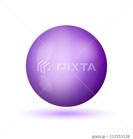 Glass purple ball or precious pearl. Glossy realistic ball, 3D sphere. Abstract vector illustration highlighted on a white background. Big metal bubble with shadow Glass purple ball or precious pearl. Glossy realistic ball, 3D sphere. Abstract vector illustration highlighted on a white background. Big metal bubble with shadow 112553126