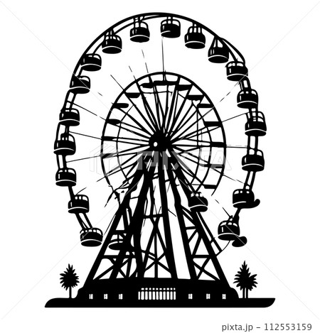 Big Ferris Wheel at Night Amusement Park illustration sketch hand draw Big Ferris Wheel at Night Amusement Park illustration sketch hand draw 112553159