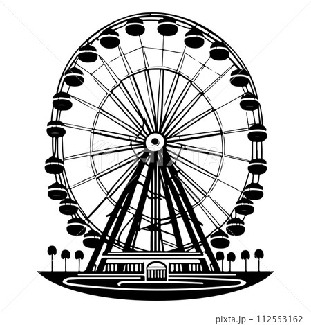 Big Ferris Wheel at Night Amusement Park illustration sketch hand draw  112553162