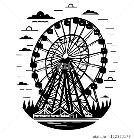 Big Ferris Wheel at Night Amusement Park illustration sketch hand draw Big Ferris Wheel at Night Amusement Park illustration sketch hand draw 112553178