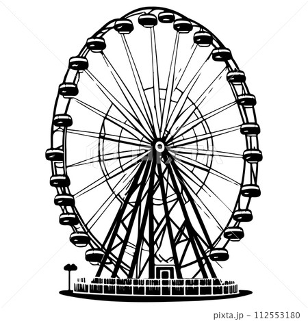 Big Ferris Wheel at Night Amusement Park illustration sketch hand draw  112553180