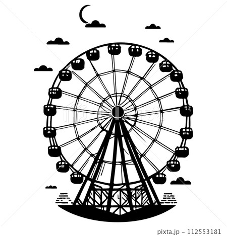 Big Ferris Wheel at Night Amusement Park illustration sketch hand draw  112553181