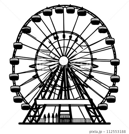 Big Ferris Wheel at Night Amusement Park illustration sketch hand draw Big Ferris Wheel at Night Amusement Park illustration sketch hand draw 112553188