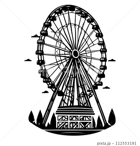 Big Ferris Wheel at Night Amusement Park illustration sketch hand draw Big Ferris Wheel at Night Amusement Park illustration sketch hand draw 112553191