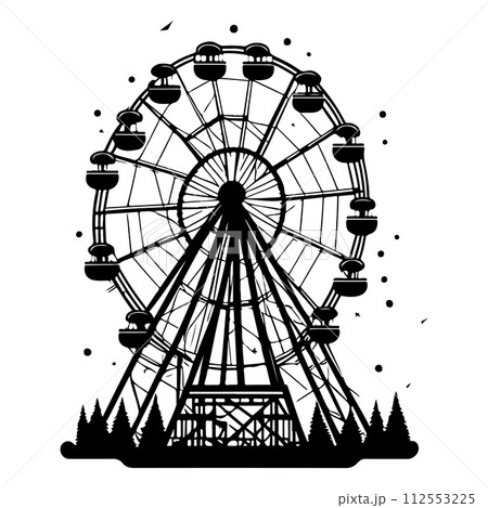 Big Ferris Wheel at Night Amusement Park illustration sketch hand draw Big Ferris Wheel at Night Amusement Park illustration sketch hand draw 112553225