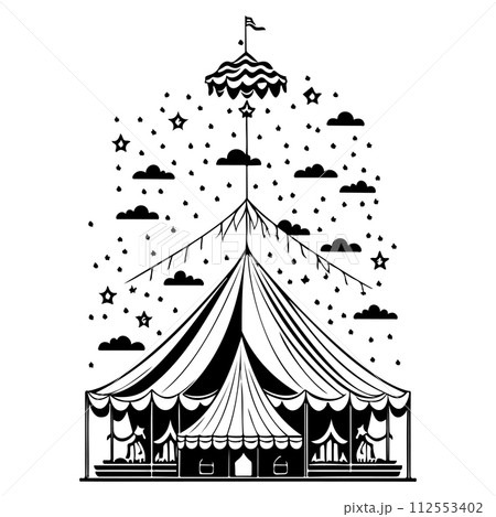 carnival Circus Tent Engraving illustration sketch hand draw carnival Circus Tent Engraving illustration sketch hand draw 112553402