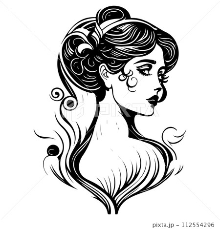 beautiful woman Art Nouveau black illustration sketch  beautiful woman Art Nouveau black illustration sketch  112554296