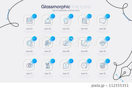 Set of Intestine, Info and 24 hours line icons for web app. Green energy, Laptop, Square area icons. Analytics graph, Photo camera, Presentation signs. Confirmed mail, Internet. Vector 112555351