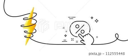 Discount button line icon. Continuous one line with curl. Sale offer sign. Promotion price symbol. Discount button single outline ribbon. Loop curve with energy. Vector 112555448