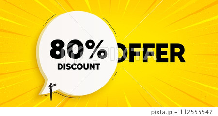 80 percent discount tag. Chat speech bubble banner. Sale offer price sign. Special offer symbol. Discount speech bubble message. Talk box background. Vector 112555547