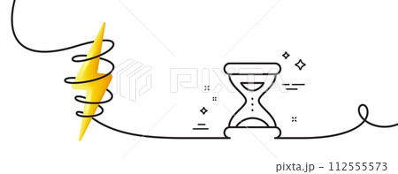 Hourglass time line icon. Continuous one line with curl. Clock sand sign. Watch symbol. Time single outline ribbon. Loop curve with energy. Vector 112555573