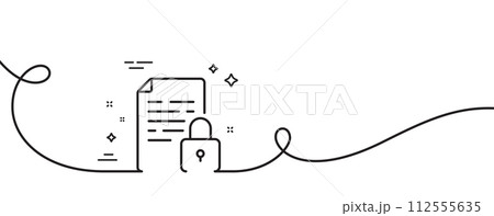Lock line icon. Continuous one line with curl. Protected document sign. Padlock file symbol. Lock single outline ribbon. Loop curve pattern. Vector Lock line icon. Continuous one line with curl. Protected document sign. Padlock file symbol. Lock single outline ribbon. Loop curve pattern. Vector 112555635