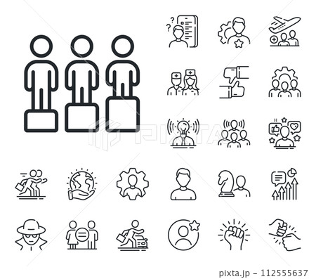 Equality sign. Specialist, doctor and job competition outline icons. Equity culture line icon. Gender diversity symbol. Equity line sign. Avatar placeholder, spy headshot icon. Strike leader. Vector Equality sign. Specialist, doctor and job competition outline icons. Equity culture line icon. Gender diversity symbol. Equity line sign. Avatar placeholder, spy headshot icon. Strike leader. Vector 112555637