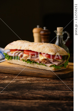 submarine sandwich with turkey and black forest ham 112556251