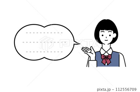 案内をする女子生徒のイラスト＆吹き出しセット 112556709