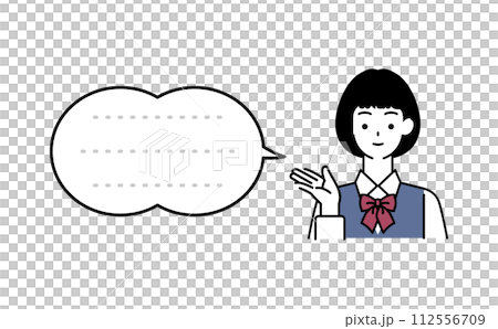 案内をする女子生徒のイラスト＆吹き出しセット 112556709